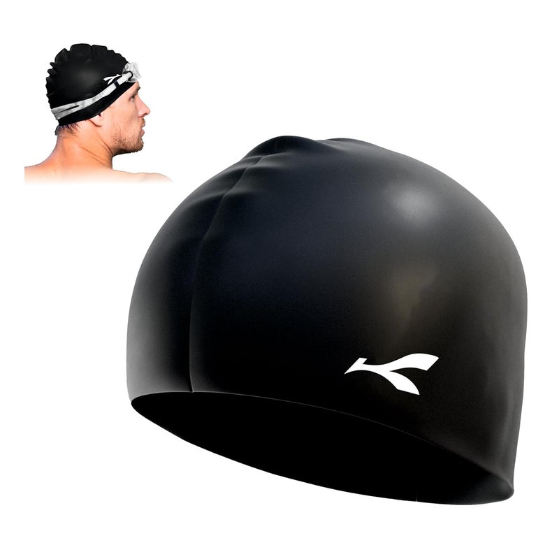 KONEX Waterproof Silicone Swimming Cap for Men & Women | Stretchable & Quick-Dry | Prevents Hair Pull & Chemical Damage | Ideal for Children & Adult (Black) - Image 1